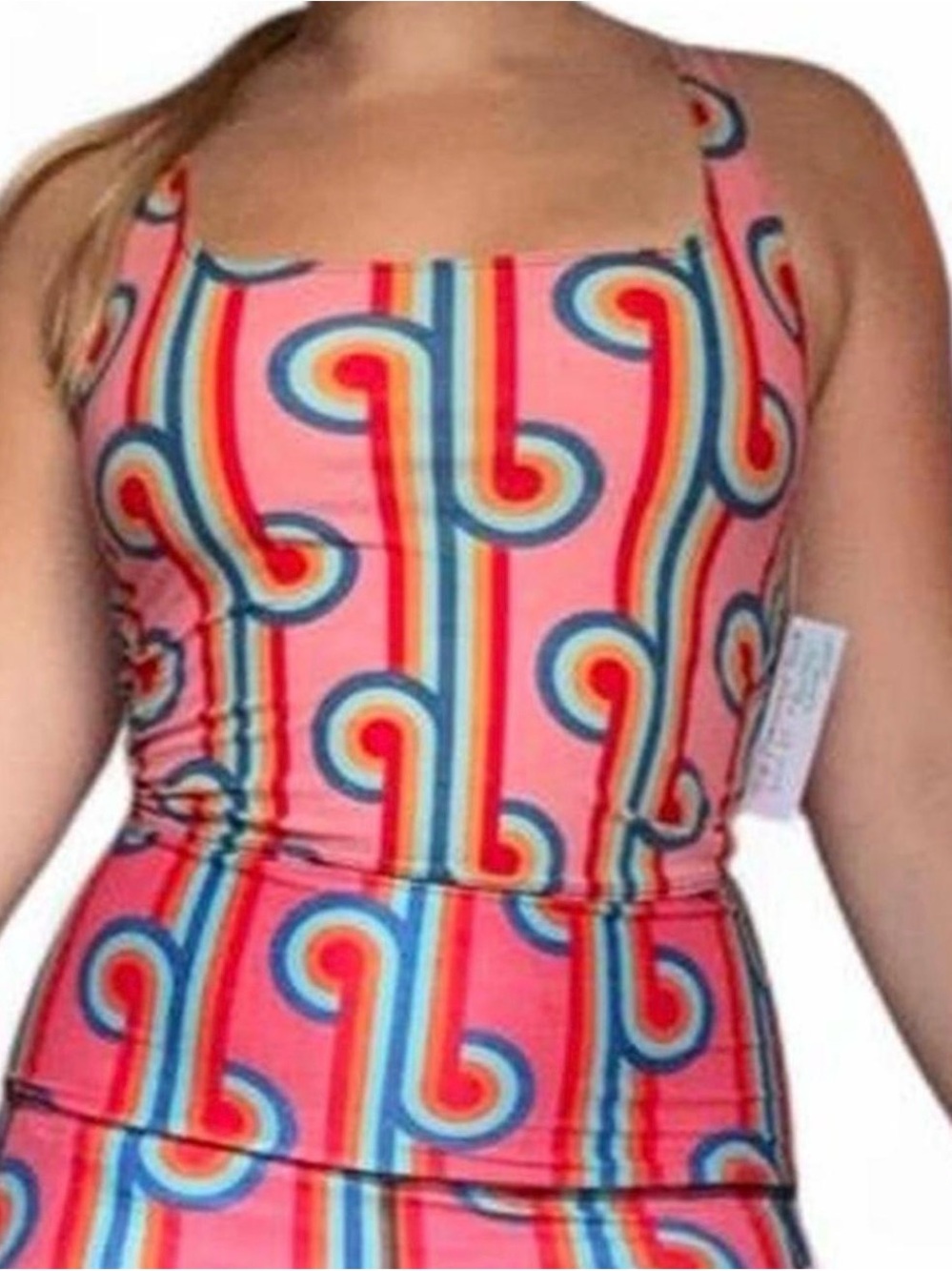 Yoga Democracy Cropped Tank Top with Pink Rainbow Print Size XS